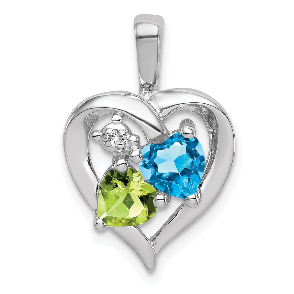 Sterling Silver Blue Topaz Peridot August Birthstone Diamond Charm Pendant 96$